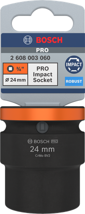 Kunci Sok Impact Bosch PRO 3/4" 24 mm untuk pengencangan yang kuat.